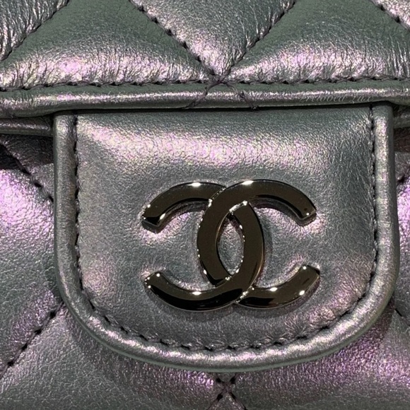 Authentic CHANEL Iridescent Purple Calfskin Mini Flap Crossbody Bag in SHW - Picture 8 of 14